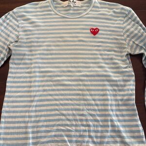 Comme des Garcons Blue and White Striped Tee